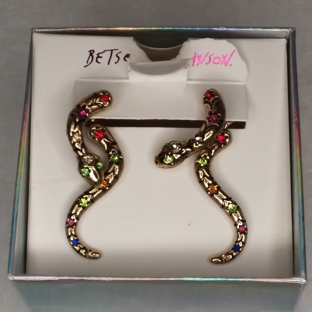 Dangle Pierce Snake Earrings Multi-Color Gold Ton… - image 1